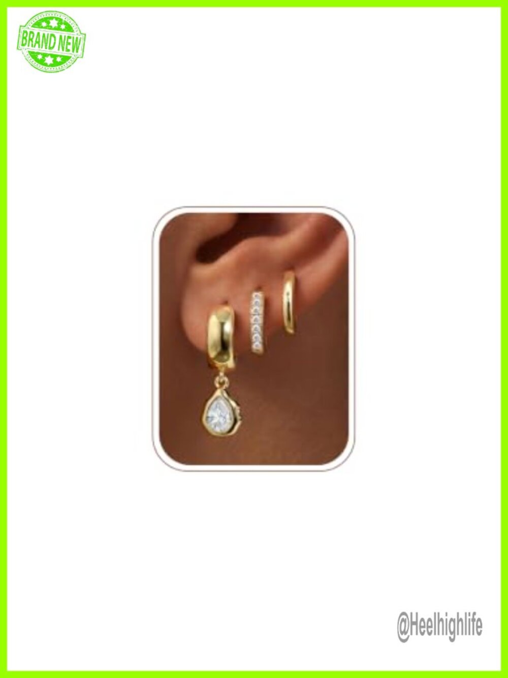 Gold Plated CZ Drop Hoop Dangle Statement Earrings for Women